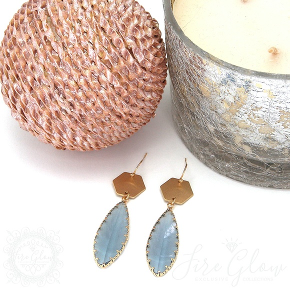 Gray Teardrop Gem Brushed Gold Tone Hex Earrings - Picture 8 of 11